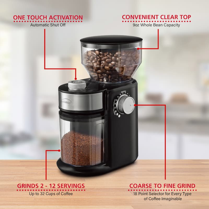 Brentwood 8 Ounce Automatic Burr Coffee Bean Grinder Mill