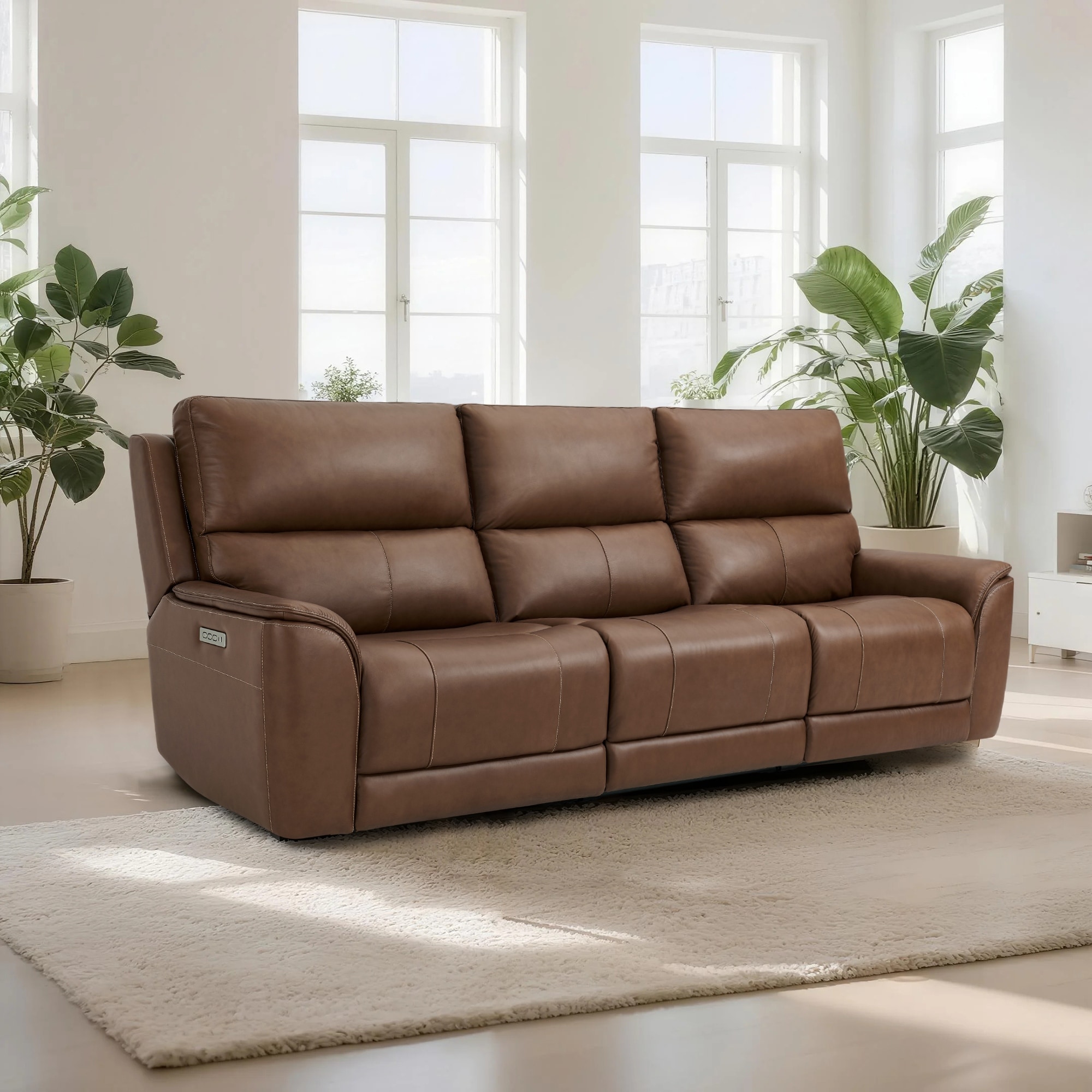 113.5" W Premium Genuine Leather Triple-Power Double Width Sofa with Zero Gravity, USB & Type-C Ports