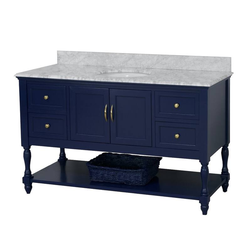 KitchenBathCollection Beverly 60" Single Bathroom Vanity with Carrara Marble Top