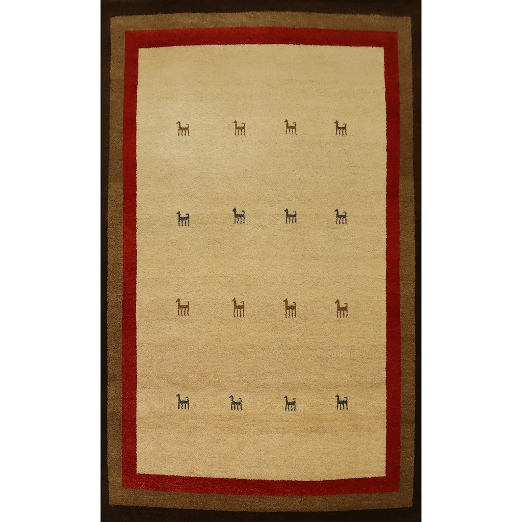 Hand Knotted Oriental 100% Wool Carpet Tribal Geometric Beige & Ivories Gabbeh Area Rug - 7' 3'' X 5' 3''