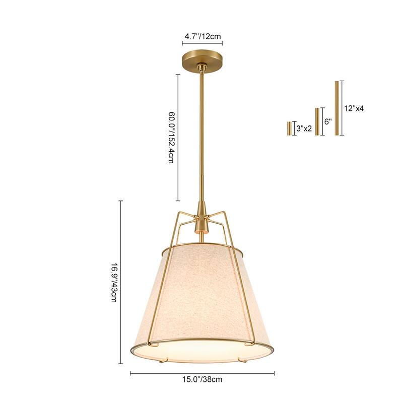 Mid Century 4-Light Conical Ivory Linen Lantern Pendant Ambient Light