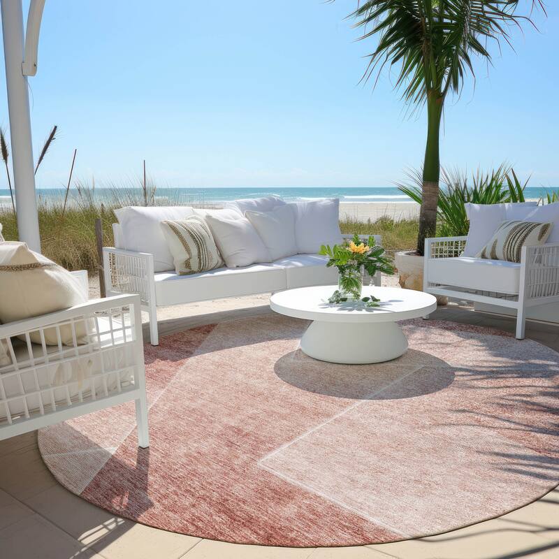 Machine Washable Indoor/ Outdoor Chantille Contemporary Abstract Rug - Salmon - 8' x 8'