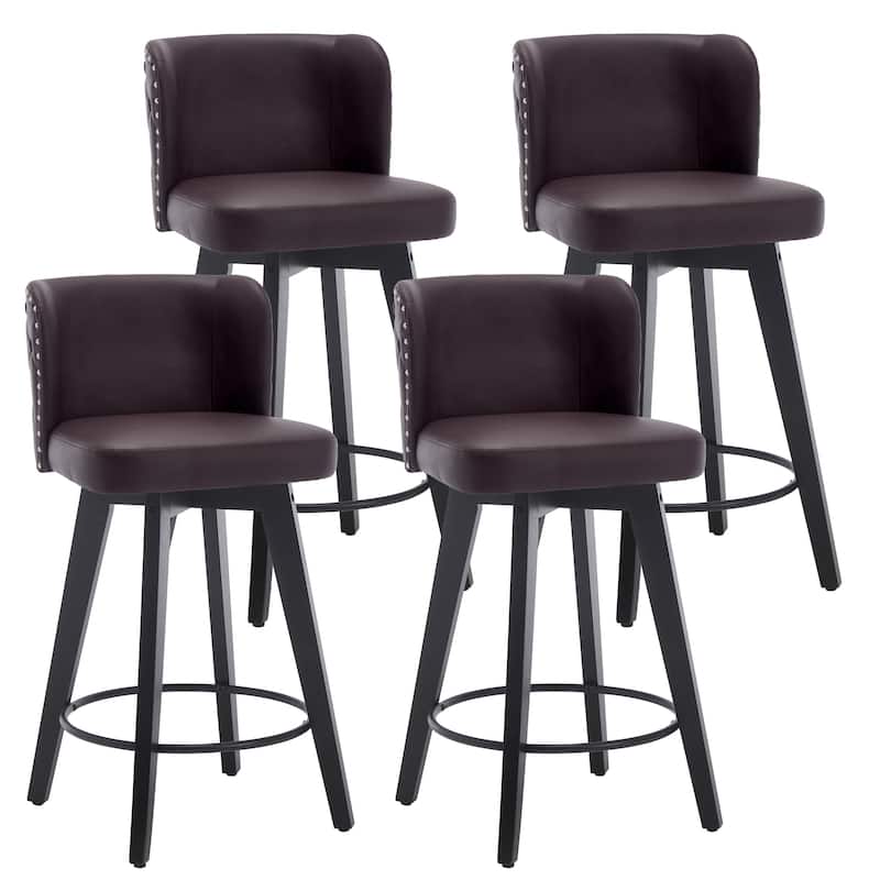 27.5" Faux Leather Upholstered Swivel Counter Height Bar Stool with Wooden Frame, Set of 1/2/3/4
