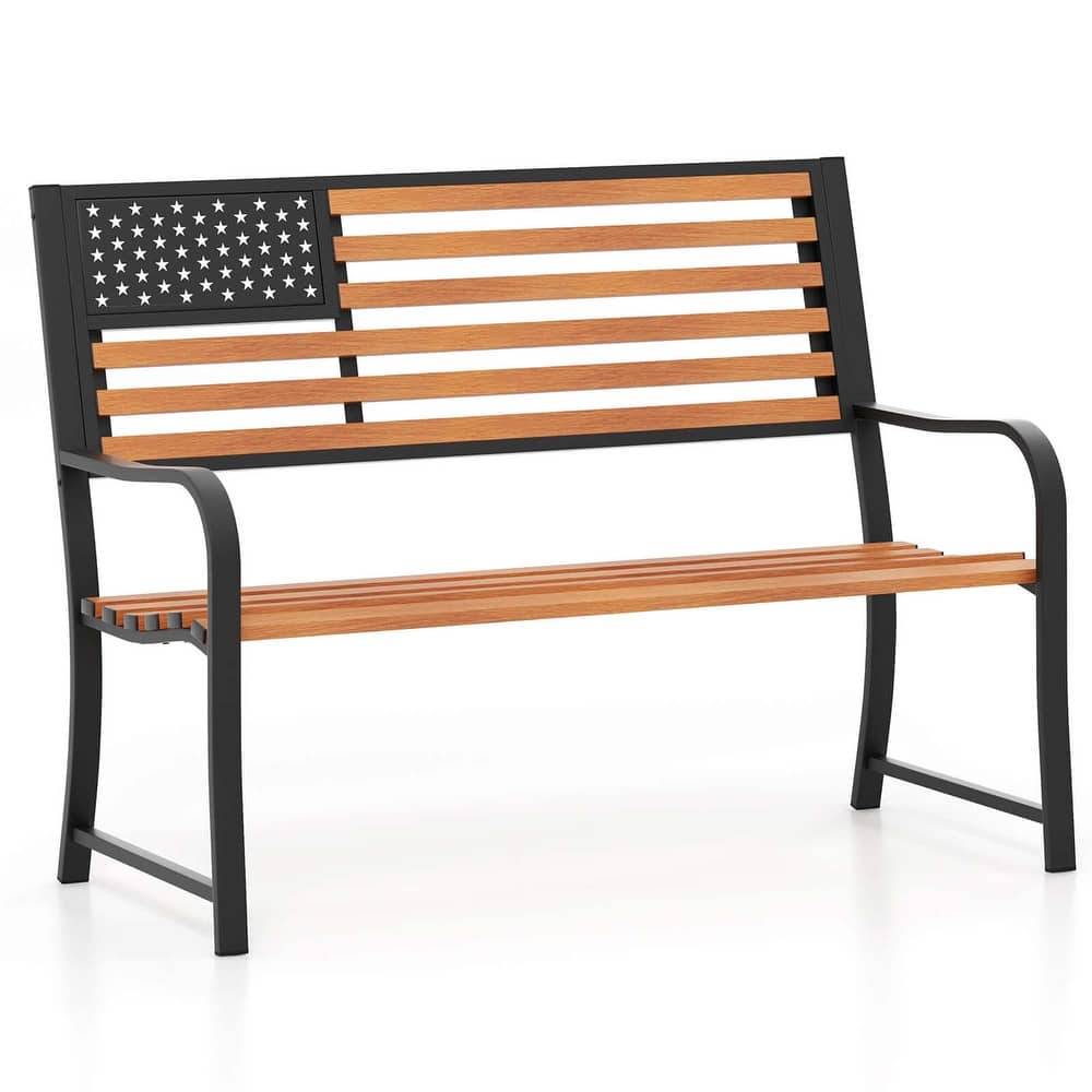Costway 50" Outdoor Garden Bench with Flag Pattern Backrest & Rustic - See Details