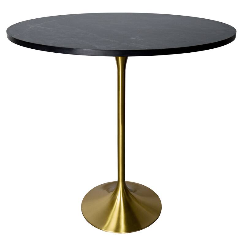 LeisureMod Verve 48" Round Dining Table with MDF Wood TableTop and Brushed Gold Base for Kitchen & Dining Room