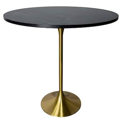 LeisureMod Verve 48" Round Dining Table with MDF Wood TableTop and Brushed Gold Base for Kitchen & Dining Room