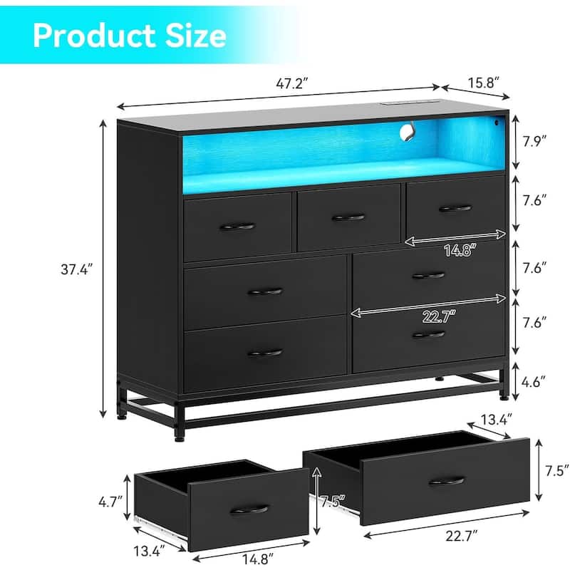 Wooden Long Dresser with Led Lights