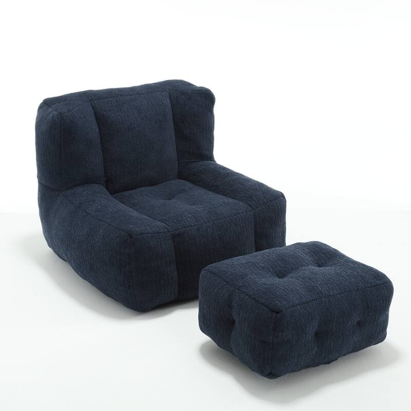 Comfortable Fluffy Bean Bag Chair with ottoman for living room