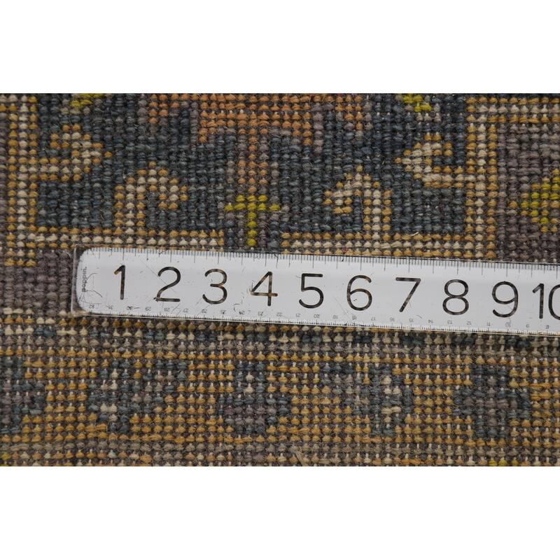 Hand Knotted Oriental 100% Wool Carpet Transitional Geometric Greys & Charcoal Khotan Runner Rug - 9' 8'' X 2' 6''