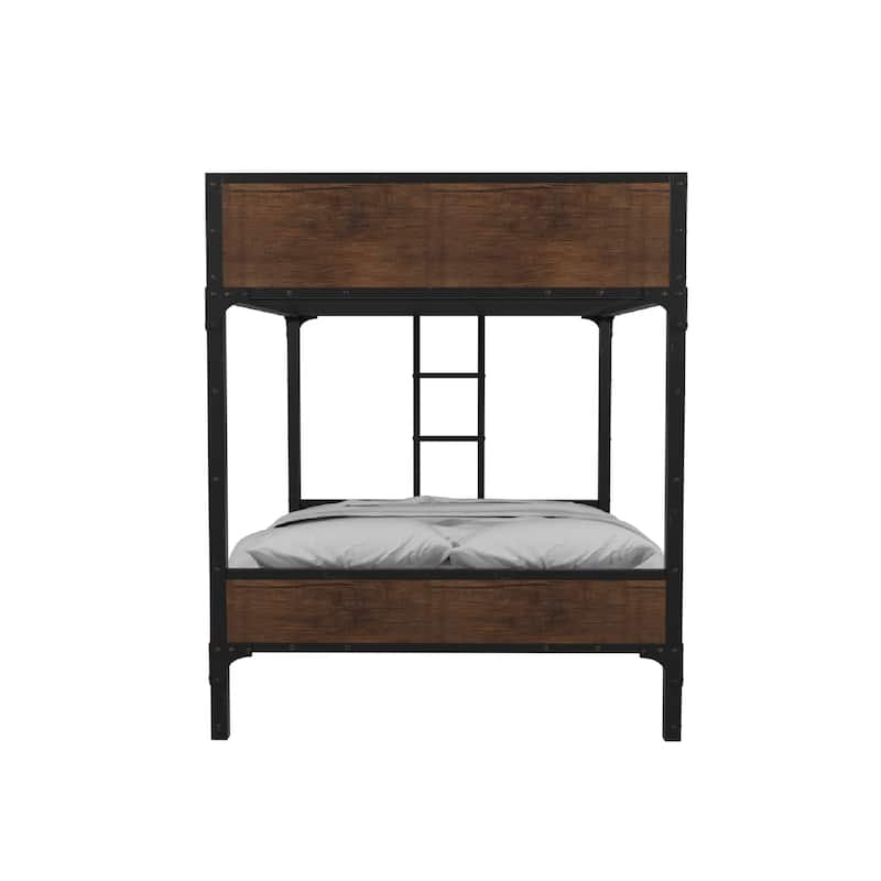 Furniture of America Jown Modern Two-Tone Metal Bunk Bed with Attached Side Ladder