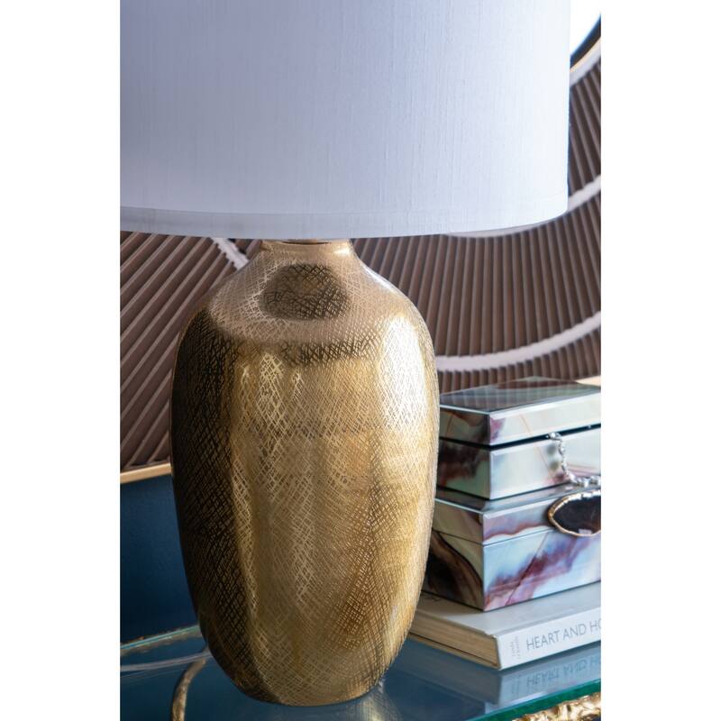 D18x31" Round Aluminum Sheet Gold Table Lamp with White Fabric Shade(Lamp Shade Assembly Required)