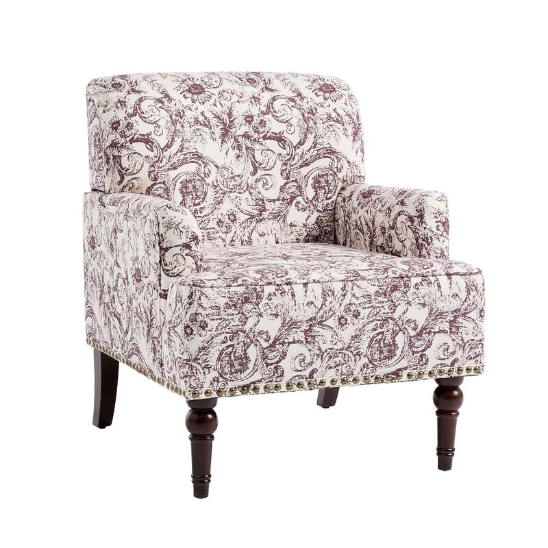 Striped Upholstered Linen Armchair with Brass Nailhead Trim