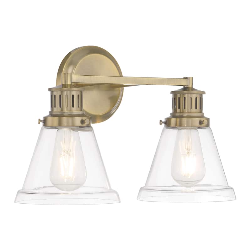 Alden 16.25-inch Wide 2-Light Vanity Light in Antique Brass with Clear Glass - 16.25