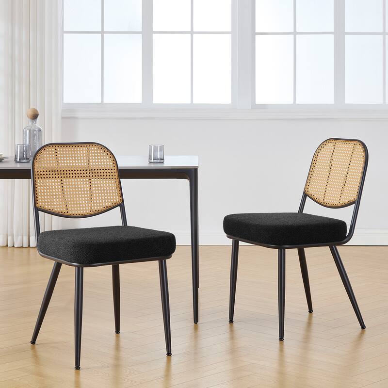 Upholstered Rattan Dining Chairs Set of 2 Side Chair - 33.86"H x 18.9"W x 22.83"D
