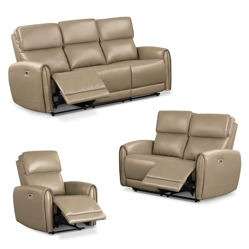 Furniture of America Elente Modern 3-Piece Faux Leather Power Recline Sofa Set with USB Ports