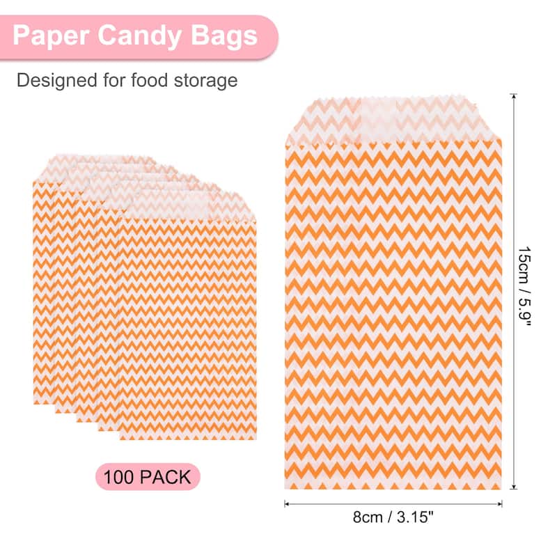 100Pcs Kraft Paper Treat Bags, Greaseproof Cookies Bag Flat Favor Bags - Orange - 6" x 3"