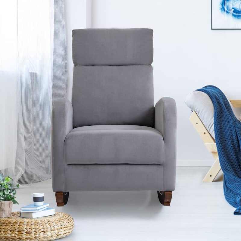 Mid Century Velvet Nursery Rocking Chairs, Upholstered High Back Glider Armchairs for Living Room