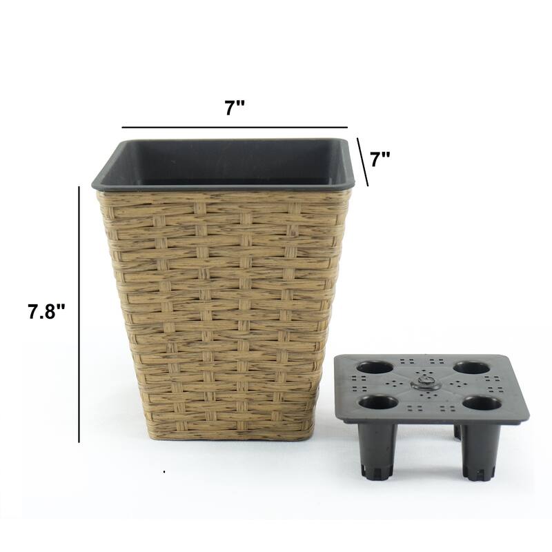 GDFStudio - Farmhouse 2-Piece Wicker Smart Self-Watering Square Planter Pots with Water Level Indicator for Indoor & Outdoor Use