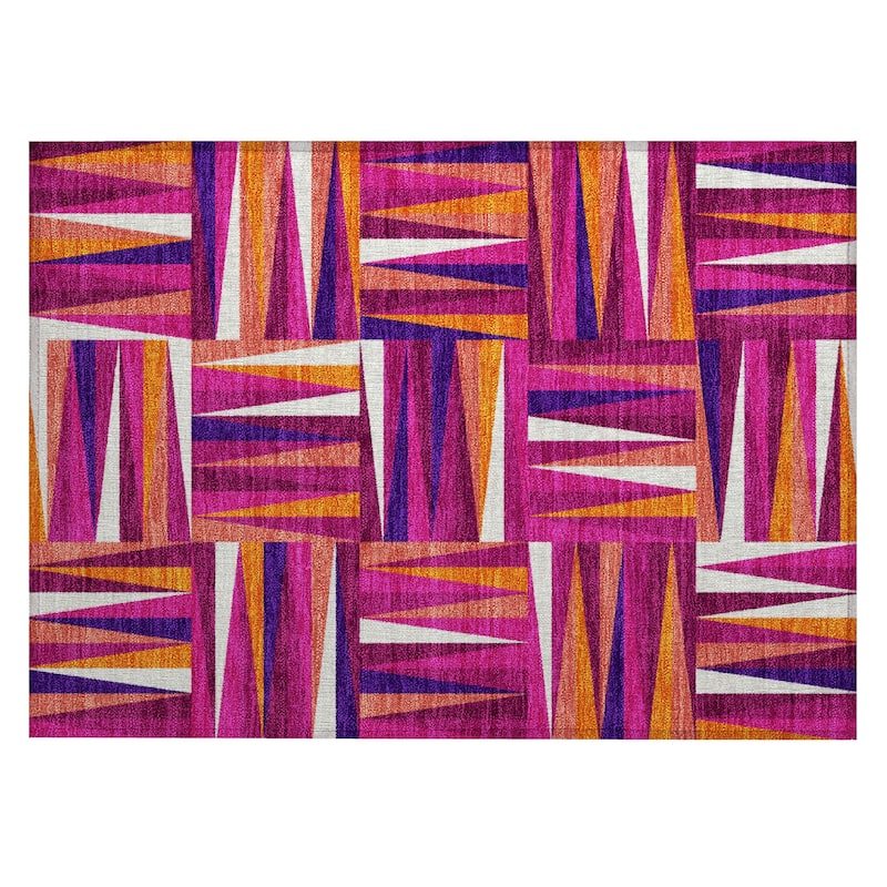 Machine Washable Indoor/ Outdoor Contemporary Mosaic Chantille Rug