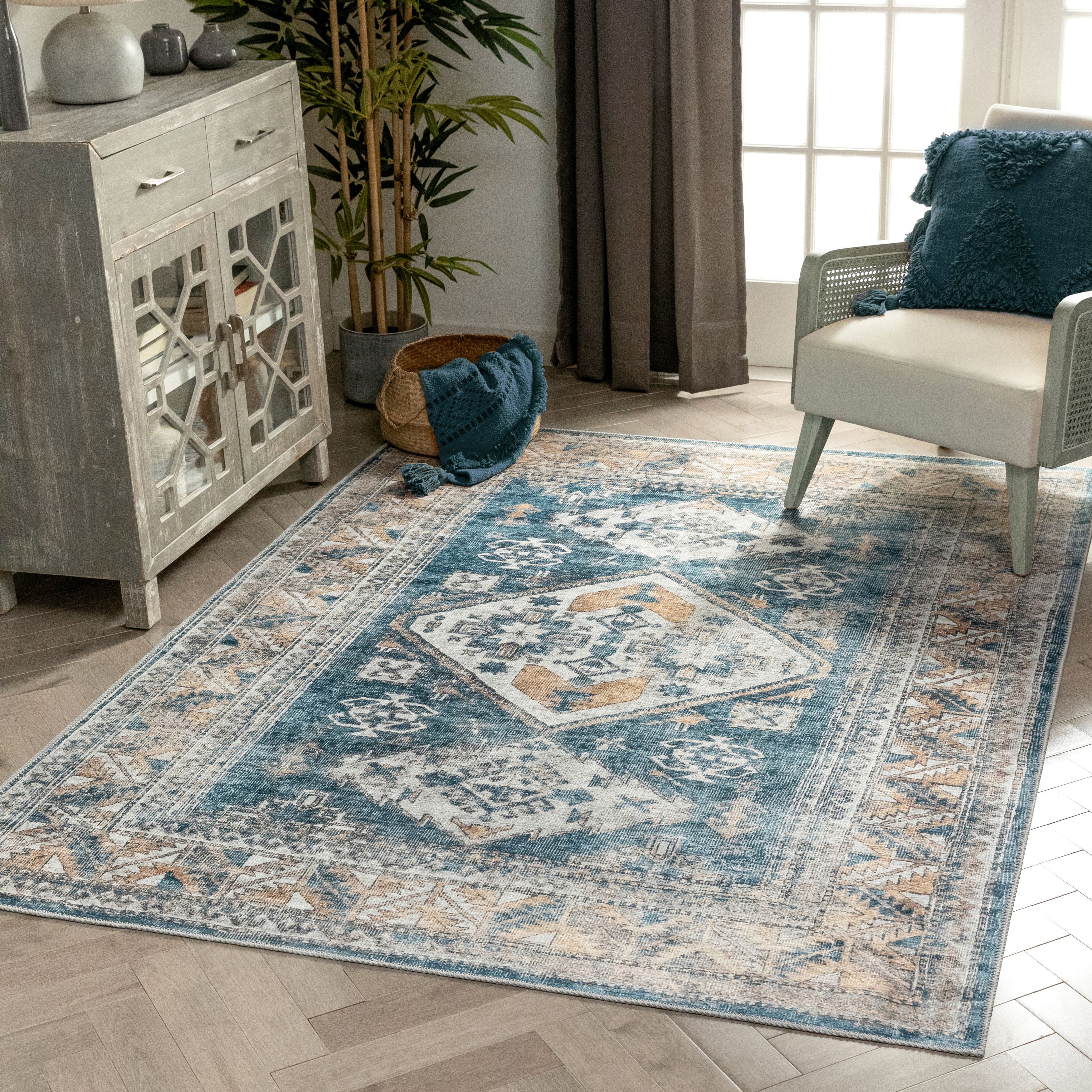 Well Woven Lotus Cartago Vintage Medallion Machine Washable Area Rug