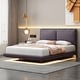 preview thumbnail 10 of 16, Full Size Upholstered Platform Bed with Sensor Light and 2 Large Backrests, Stylish Platform Bed with 2 sets of USB Port