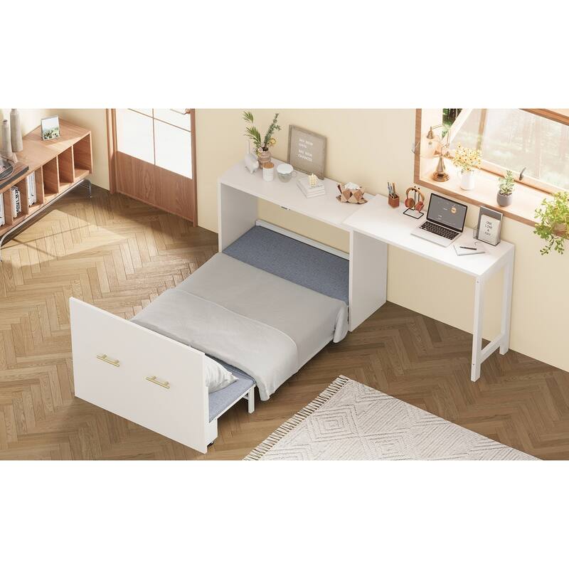 Twin Size Murphy Cabinet Bed with Adjustable Position Desk