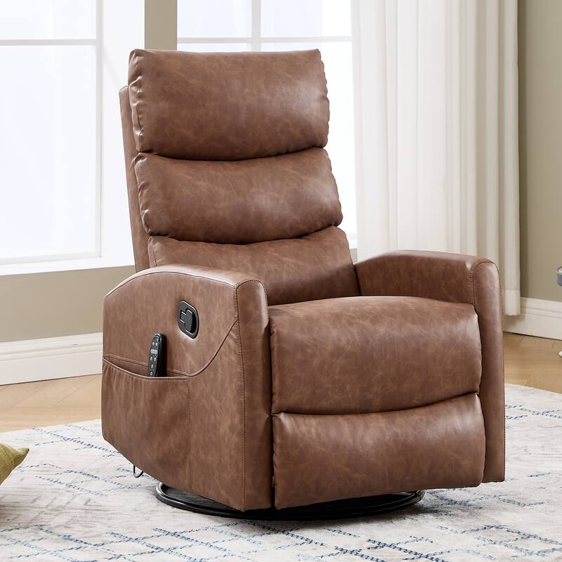 Heat Massage Manual Recliner Chair with Rocker and Swivel in Fabric for Living Room - Yellow Brown