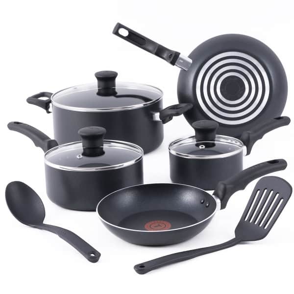 slide 2 of 12, T-fal Essentials Non-Stick Pots and Pans Cookware 10 Piece Set Black