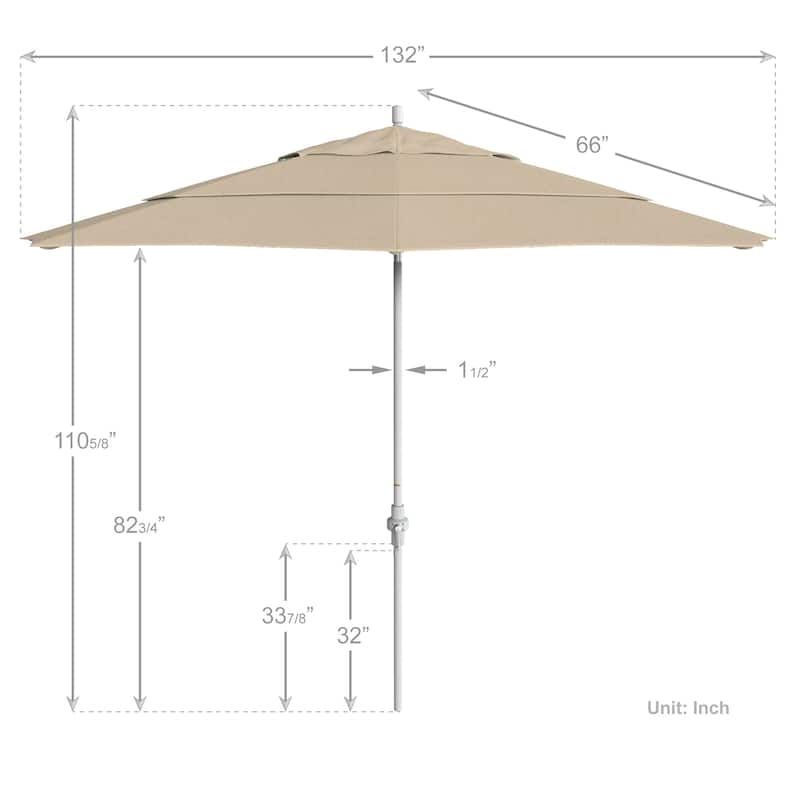 California Umbrella 11' Rd. Aluminum Market Umbrella, Crank Lift, Collar Tilt, Dbl Wind Vent, White Finish, Olefin Fabric