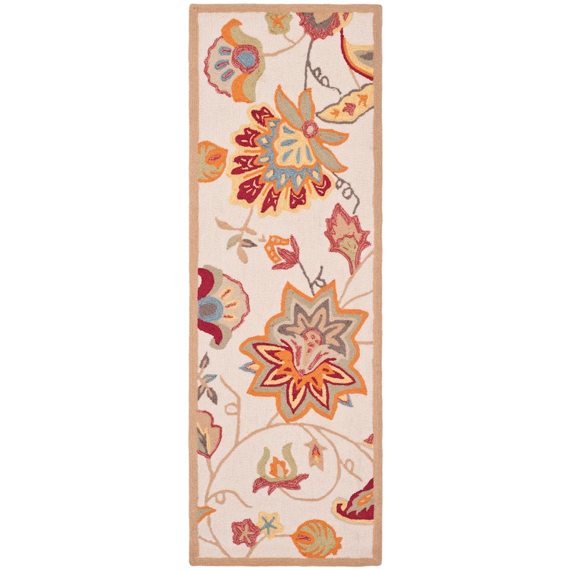 SAFAVIEH Handmade Four Seasons Baldina Floral Rug - 2' x 6' Runner - Ivory/Yellow