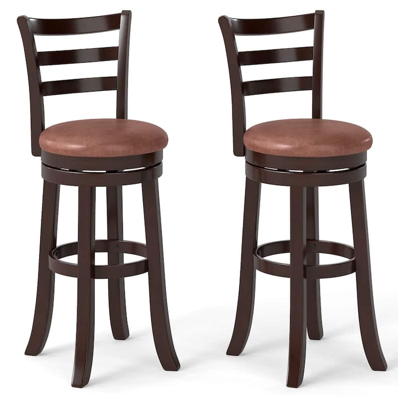 Costway 30” Bar Height Swivel Barstools Set of 2/4 with Back, Faux - Cappuccino - Set of 2