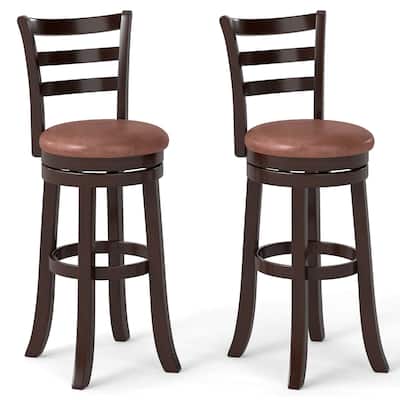 Costway 30” Bar Height Swivel Barstools Set of 2/4 with Back, Faux - Cappuccino