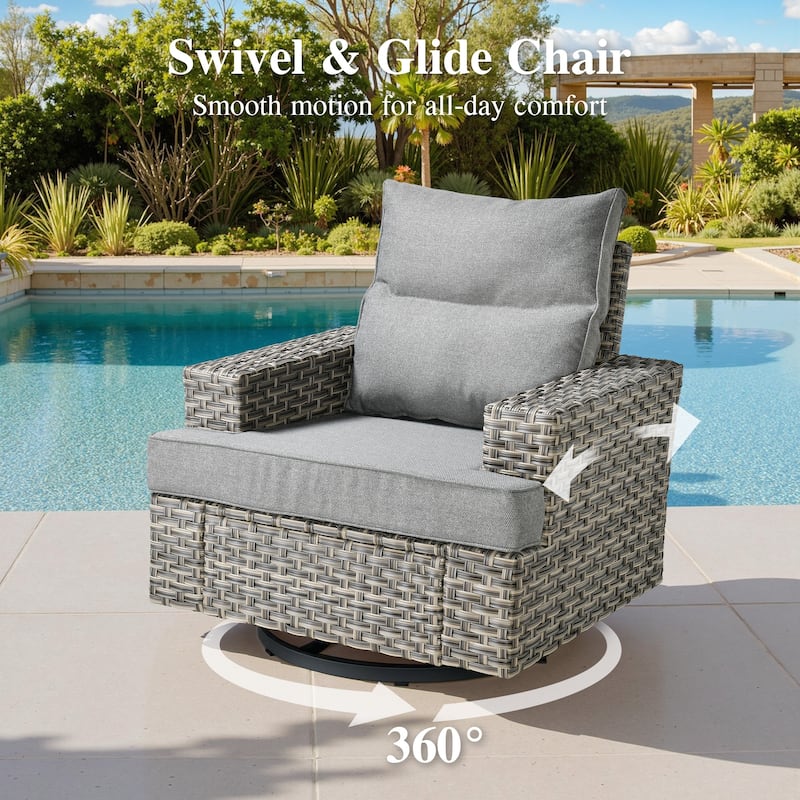 OVIOS 10 Pieces T shaped Seat Wide Armrest Swivel Chair Set With Fire Pit