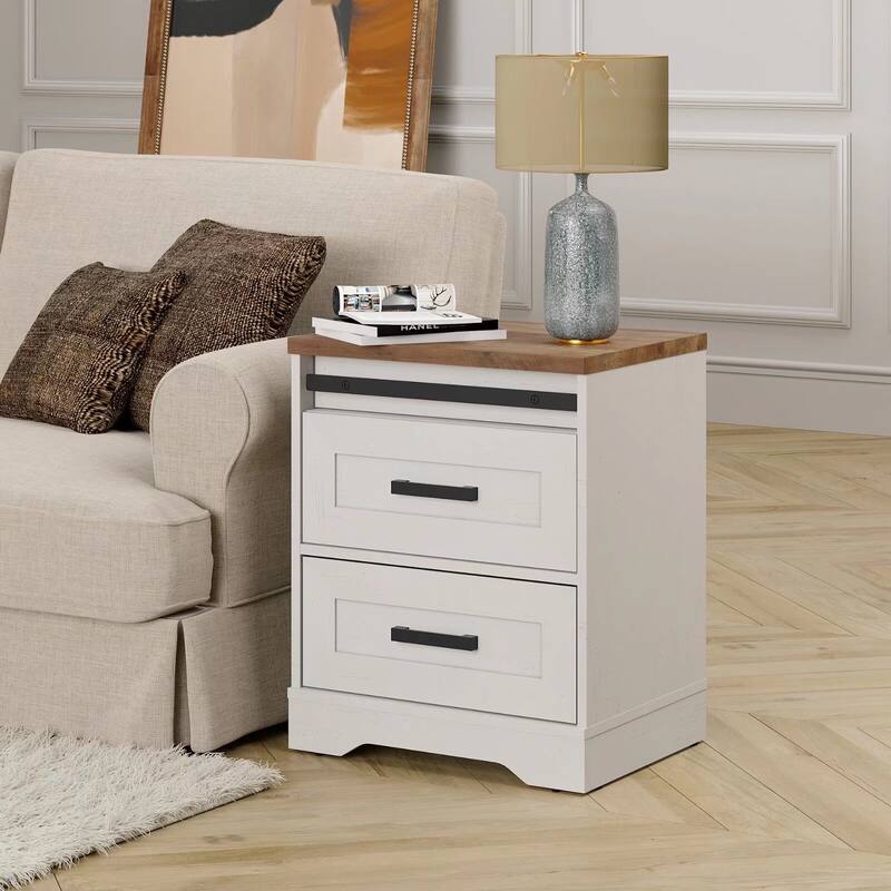 WAMPAT 2 Pack End Table with Charging Station Side Sofa Table
