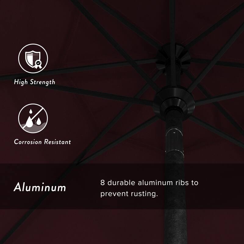 California Umbrella 9' Rd. Aluminum Patio Umbrella, Crank Lift with Push Button Tilt, Black Finish, Pacifica Fabric