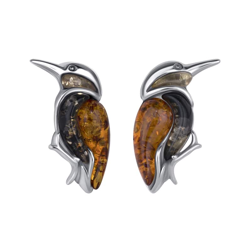 Baltic Amber Bird Earrings in Sterling Silver