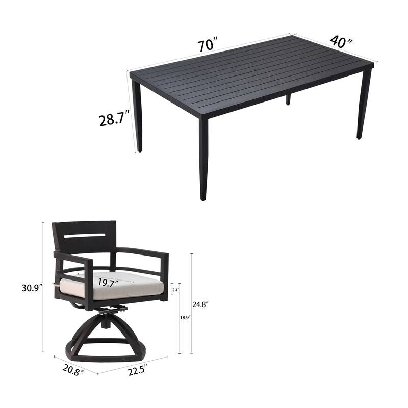 GDFStudio - Ember Outdoor Aluminum Dining Set with Swivel Rockers and Sunbrella Cushions