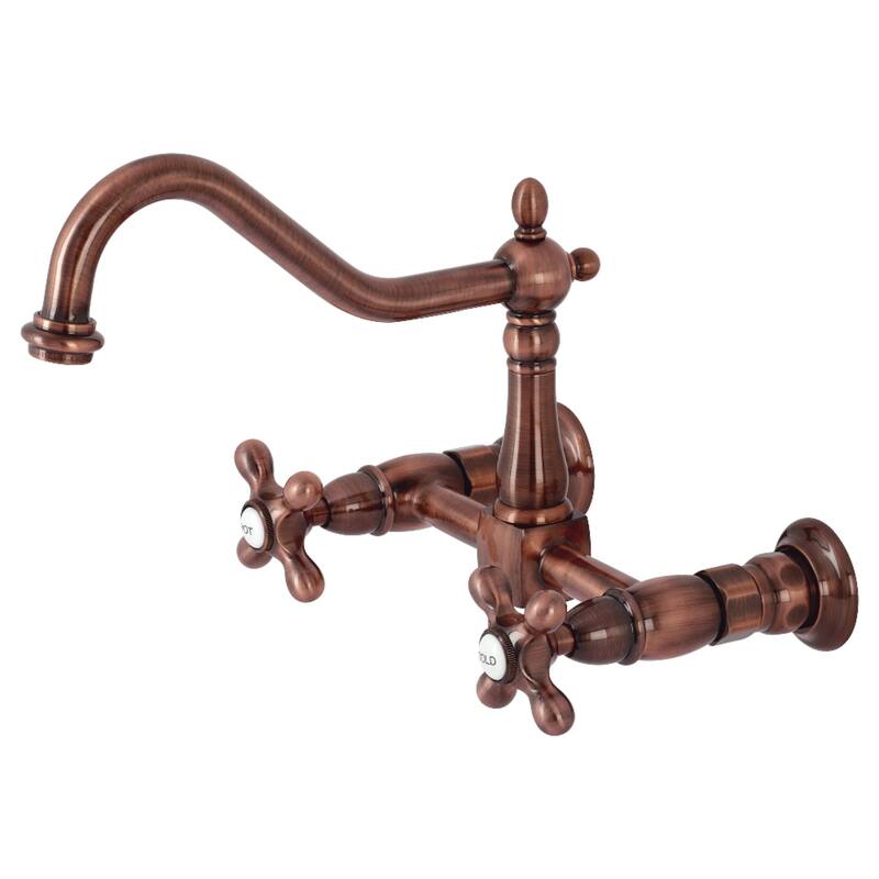 Heritage Two-Handle Wall Mount Kitchen Faucet - Antique Copper