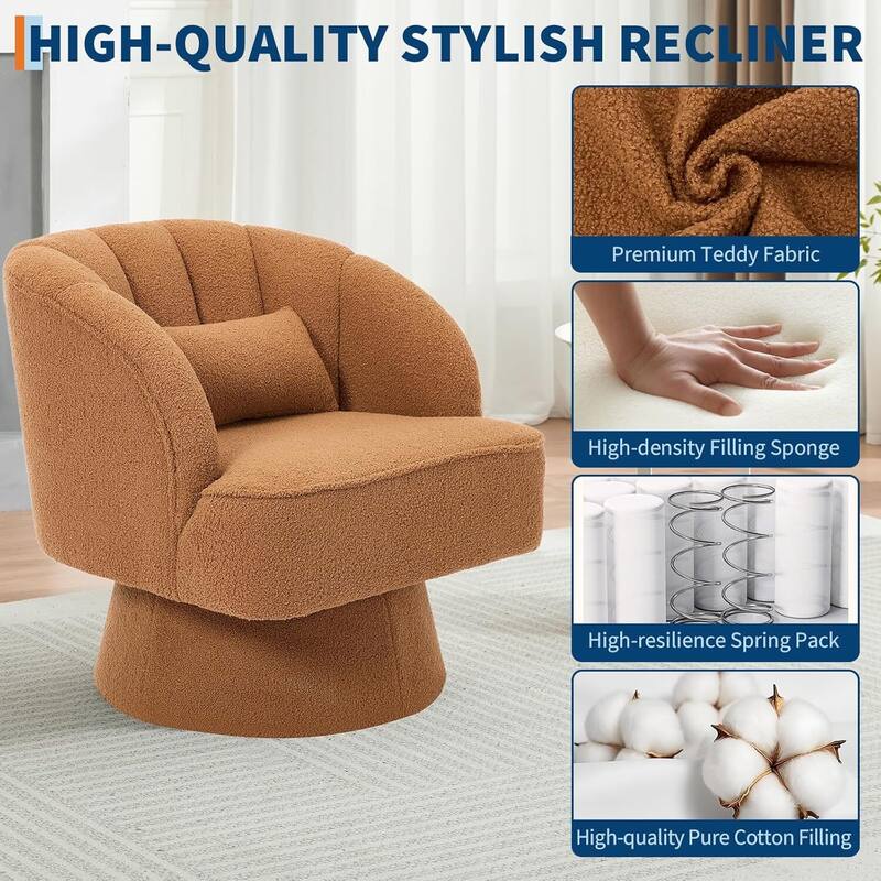 Velvet Upholstered 360° Swivel Accent Chair, Barrel Lounge Chair for Living, Bedroom Reading Nook