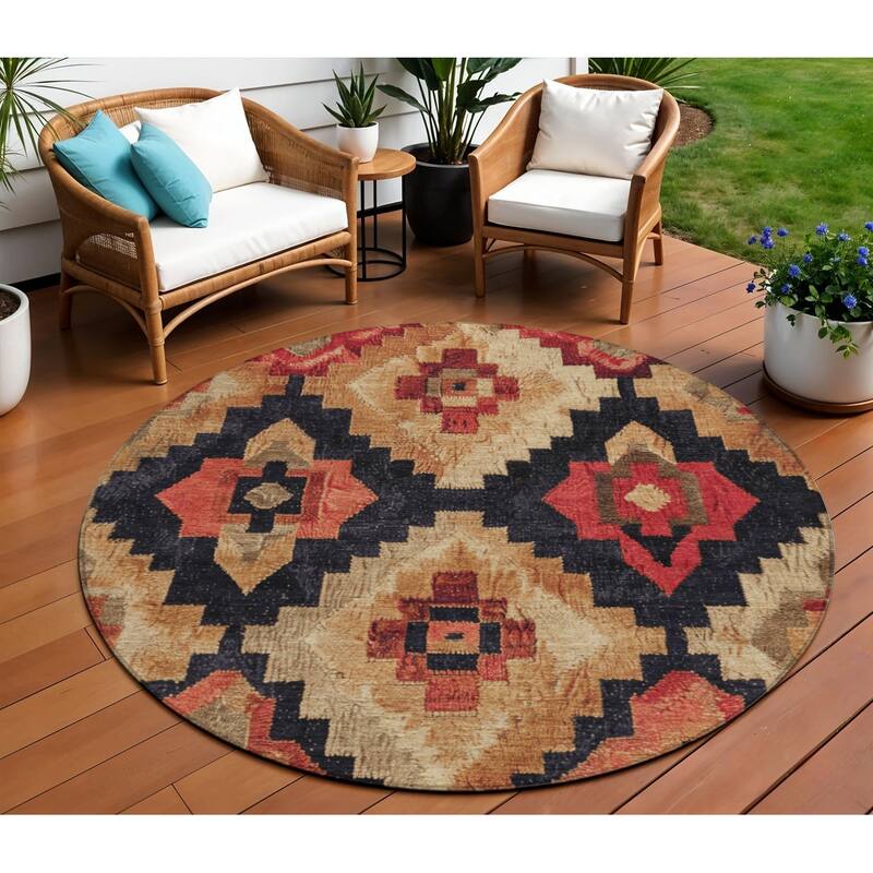 HomeRoots Aztec Transitional Rectangle Outdoor Rug - 8' Round
