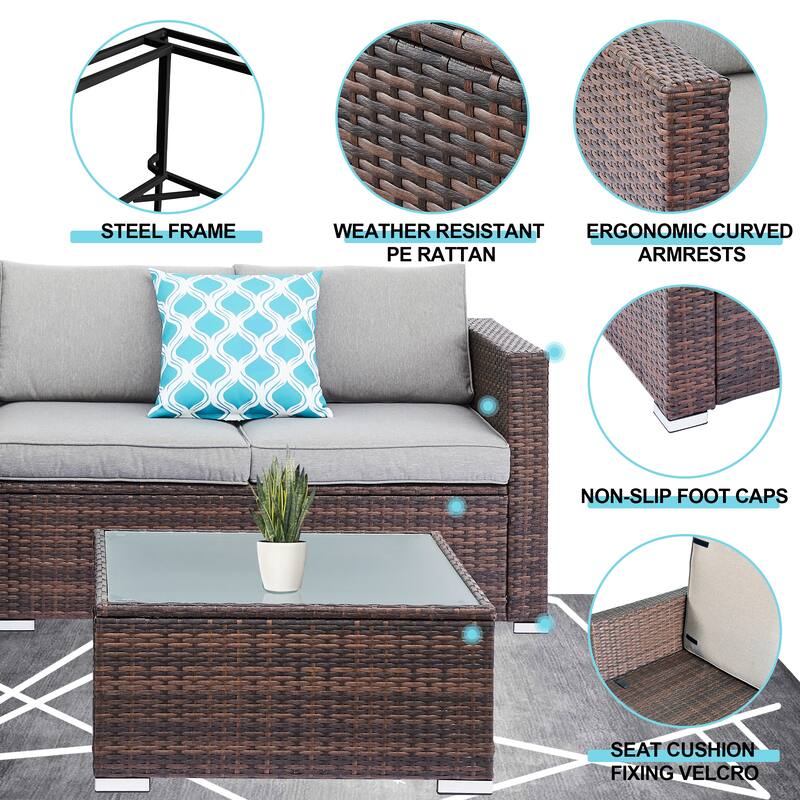 Tappio 4-Piece Outdoor Wicker Sectional Sofa Set with Waterproof Cover