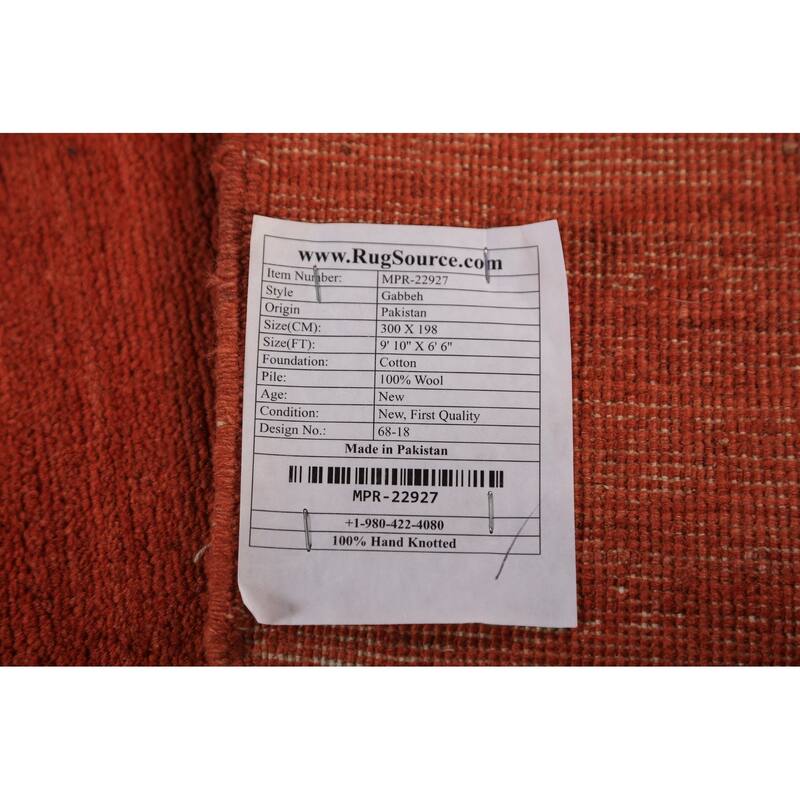 Striped Orange Gabbeh Modern Area Rug Hand-Knotted Wool Carpet - 6'6" x 9'10"