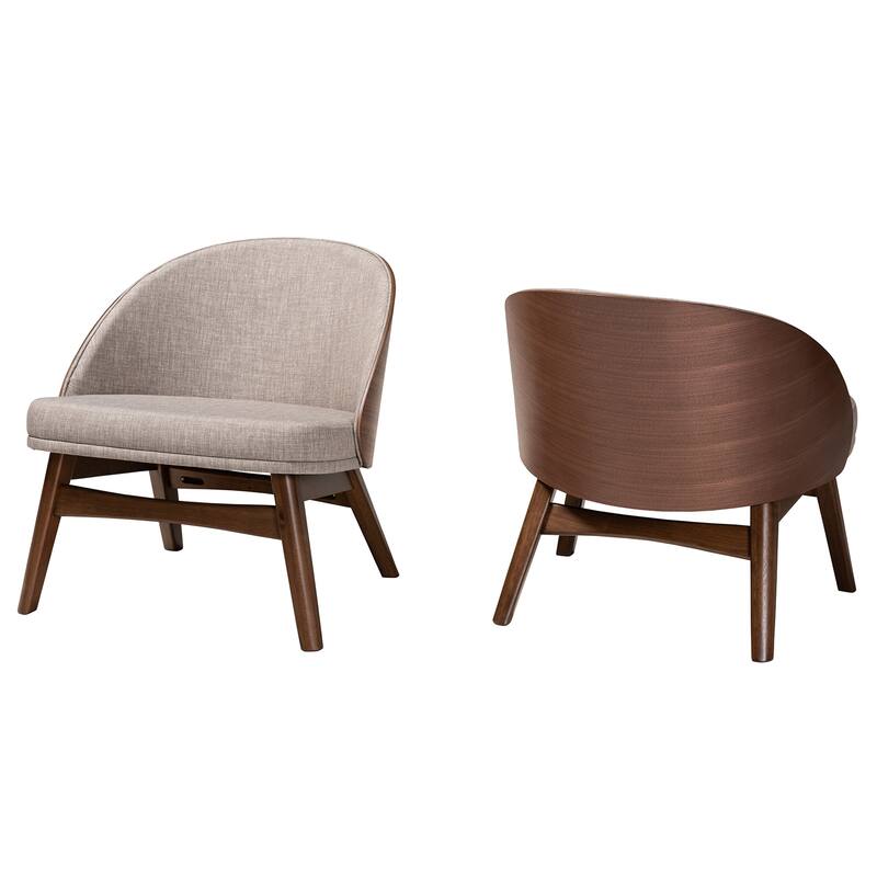 Lovella Mid-Century Modern Grey Fabric and Walnut Brown Finished Wood 2-Piece Accent Chair Set - Grey, Walnut Brown