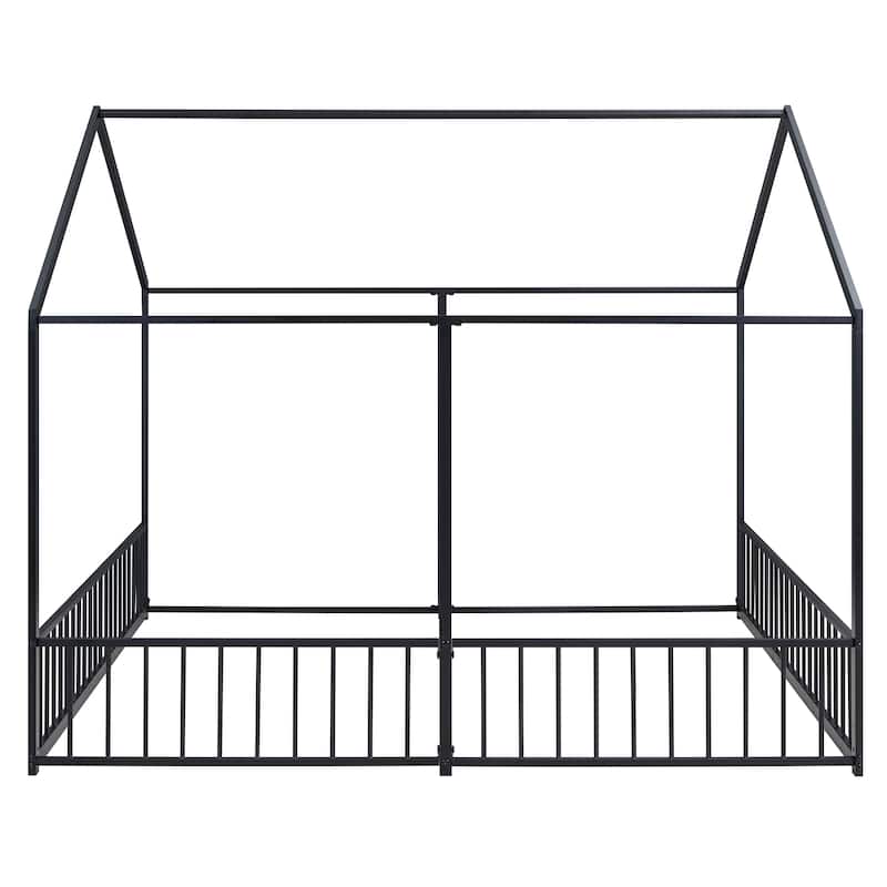 Metal Double Twin House Platform Bed with Guardrail