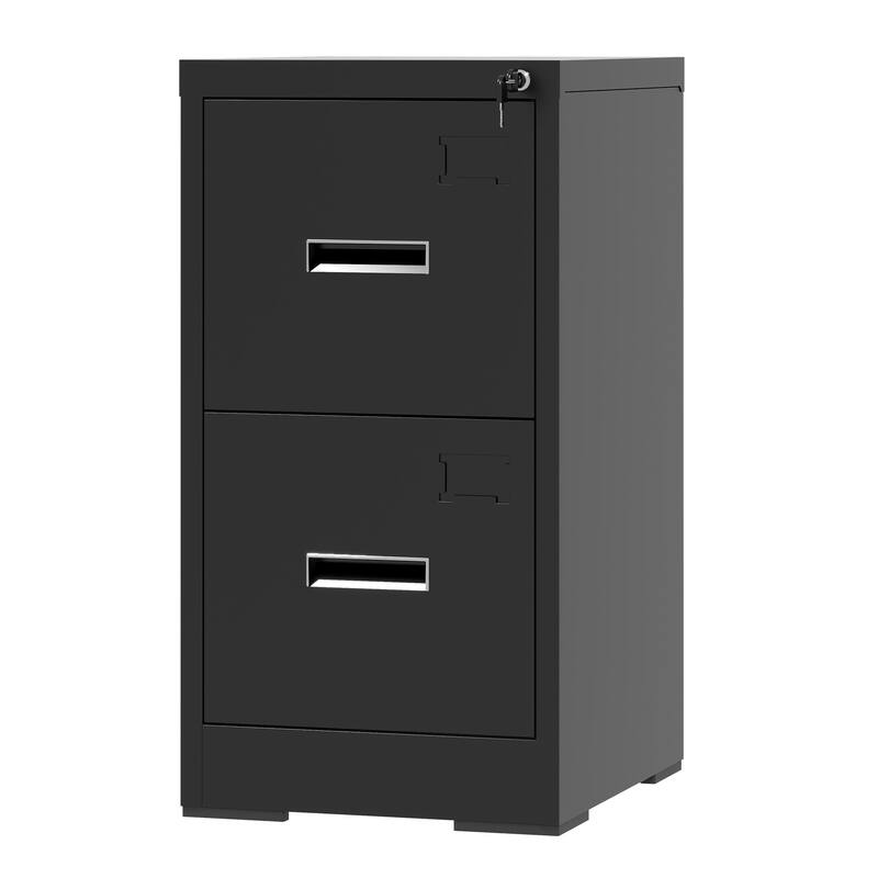 Modern Narrow Vertical Filing Cabinet with 2 Drawers Anti-Tilt Device, Locks and Card Slots, for Home Office