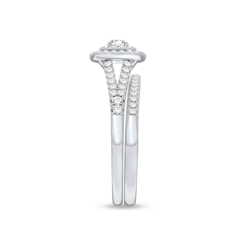 1/2ct TDW Diamond Cluster Halo Bridal Set in Silver for Women