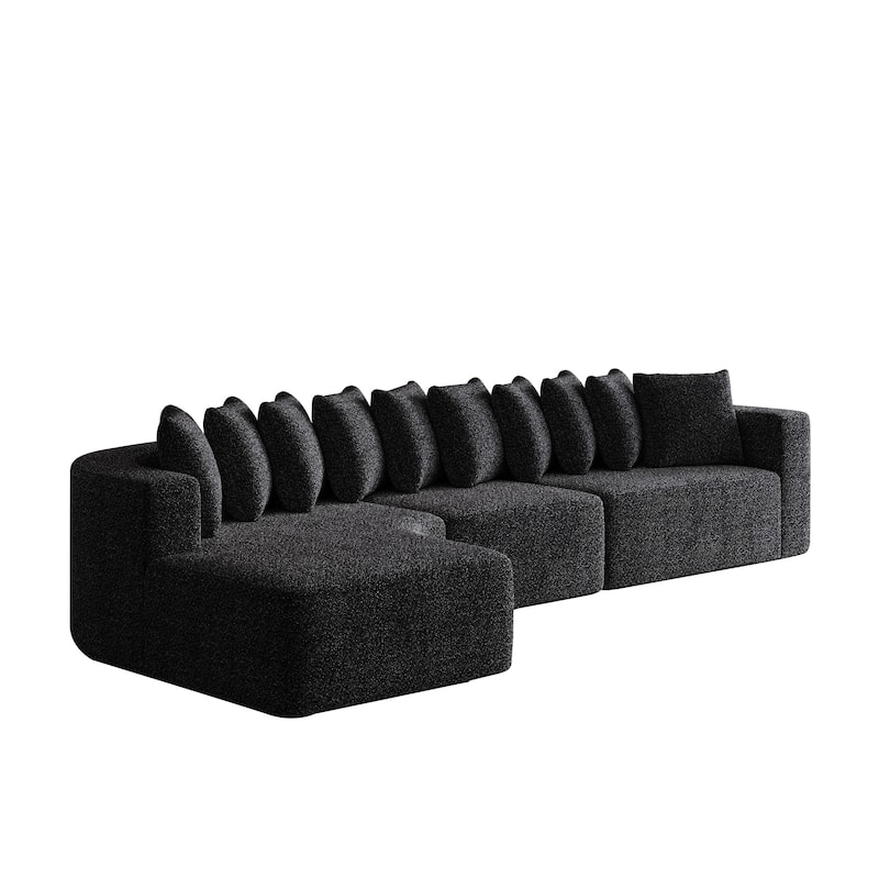 Chenille L-shaped Sectional Sofa with Curved Chaise Lounge and Piloows