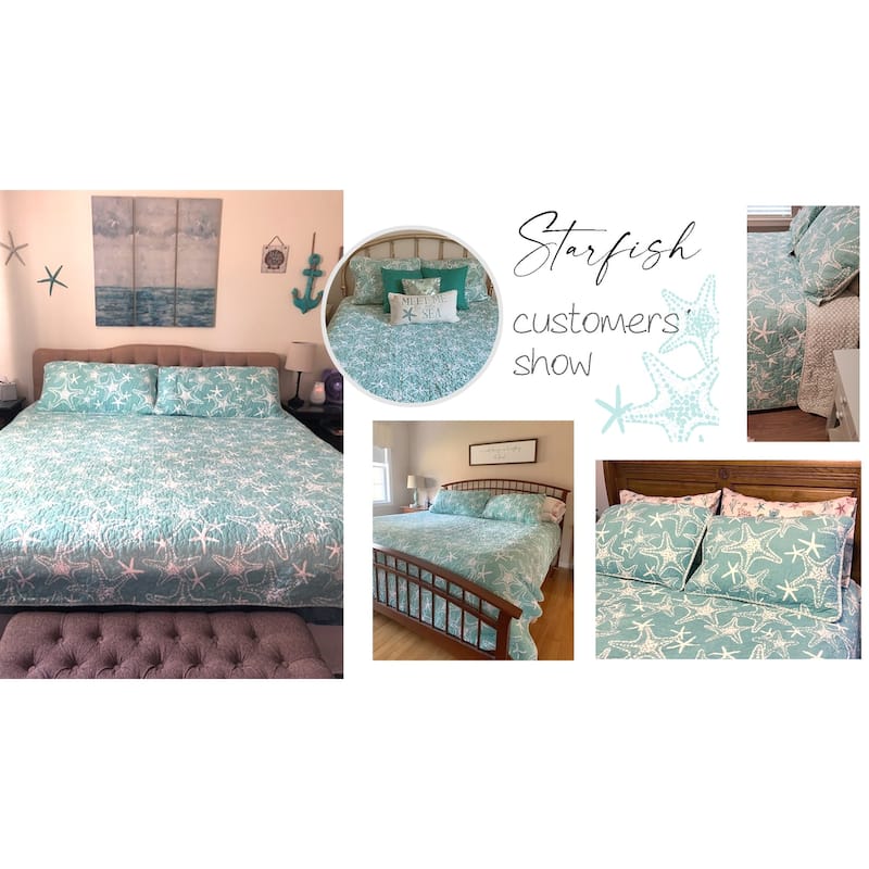 DESIGN STUDIO Starfish Blue Coastal Cotton Reversible Quilt Set
