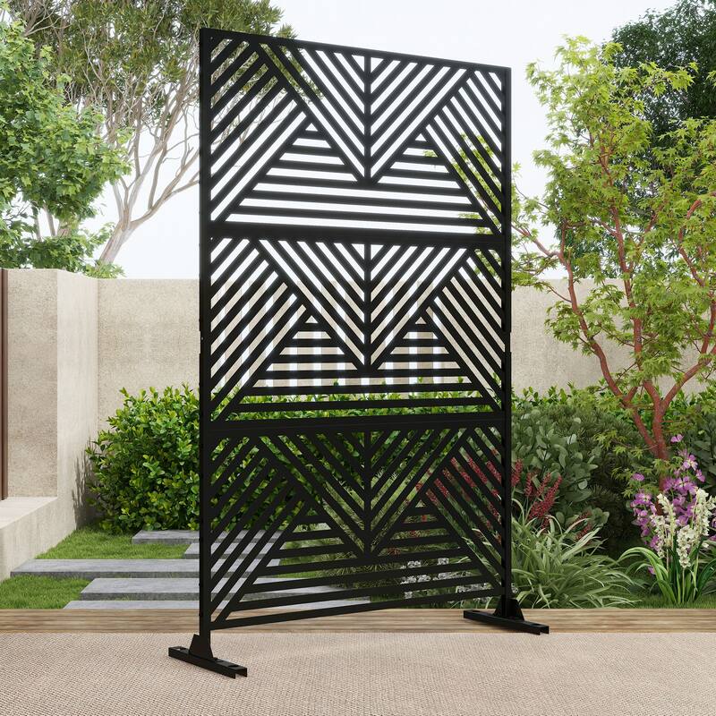 Outdoor 75'' x 47'' Metal Privacy Screen Fence Panel Line Pattern
