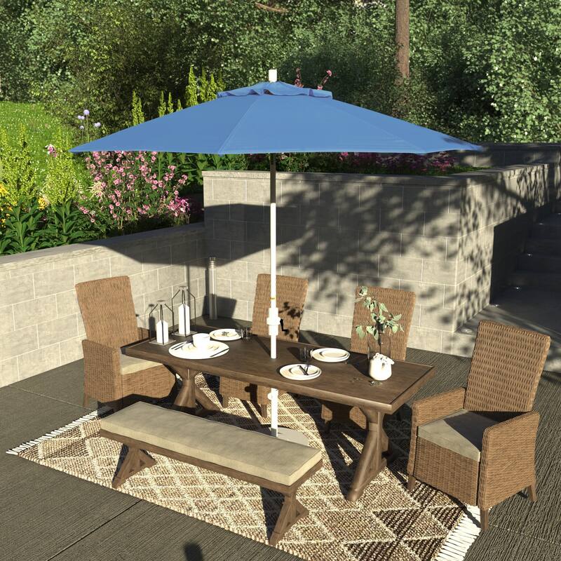 California Umbrella 9' Rd. Aluminum/Fiberglass Rib Patio Umb, Deluxe Crank Lift/Collar Tilt, White Finish, Pacifica Fabric